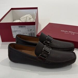 Salvatore Ferragamo Dark Brown Leather Loafers Sardegna US 9.5 with box